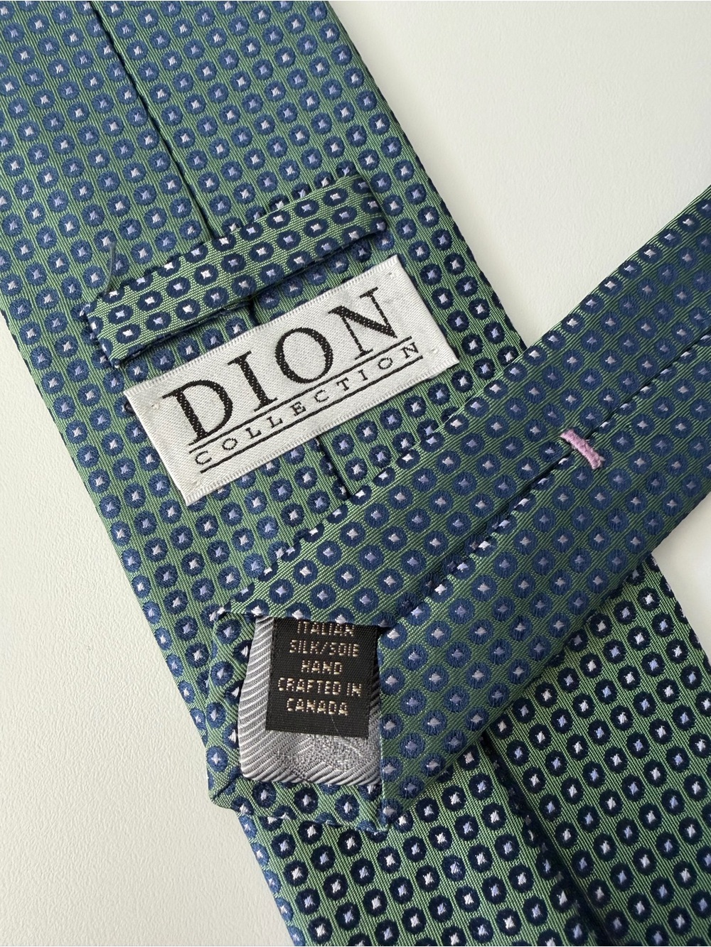Dion Collection	Green Navy Dotted Geometric Woven Jacquard 100% Italian Silk Tie